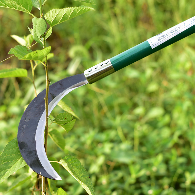 立锦 锰钢铁柄农用镰刀 割草刀铁把大月牙镰刀长柄大月牙镰刀草刀