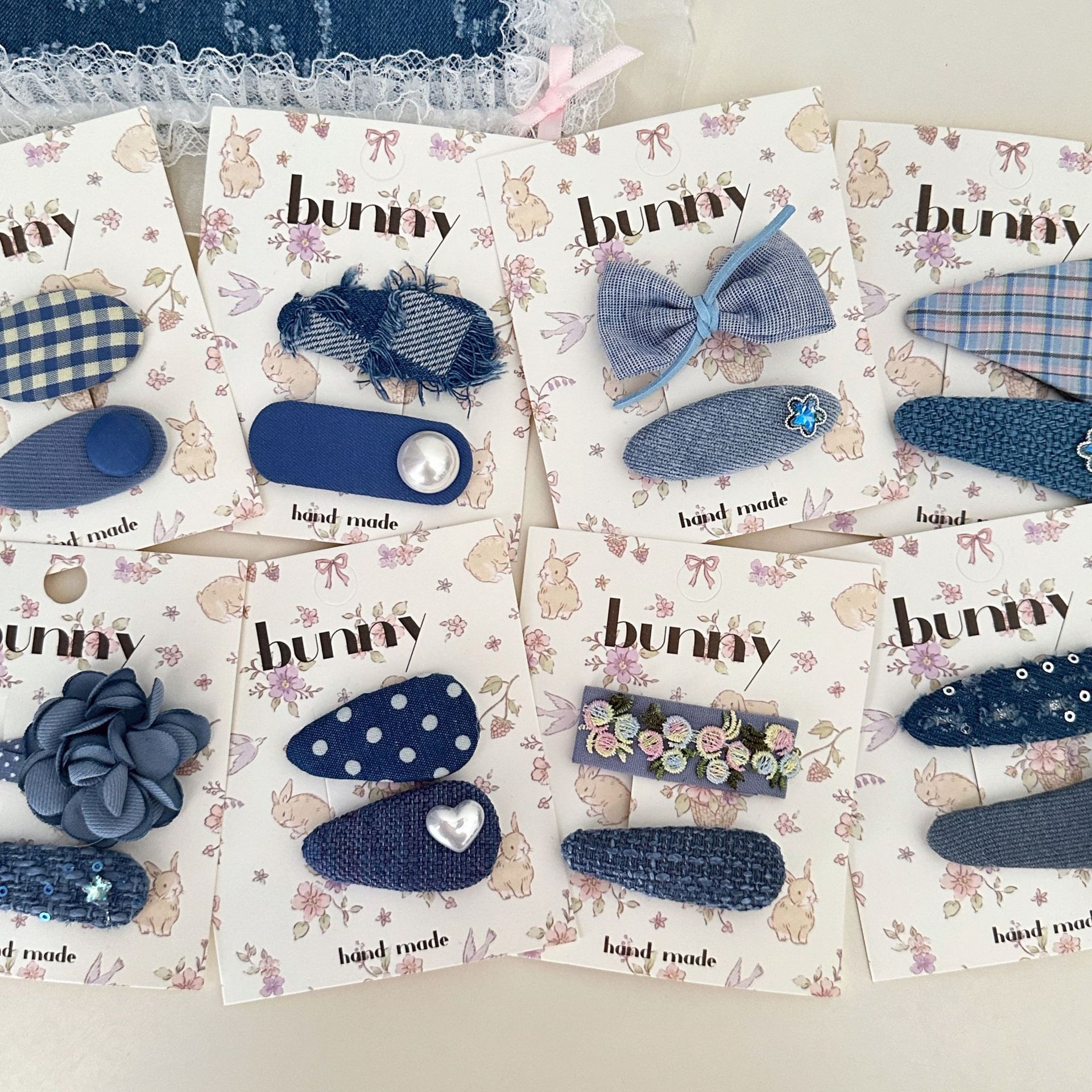 牛仔系列蝴蝶结花朵几何儿童发夹组合宝宝发卡边夹刘海夹-阿里巴巴