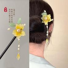 感发簪女新中式流苏簪子古风汉服盘发发钗气质步摇木质钗子