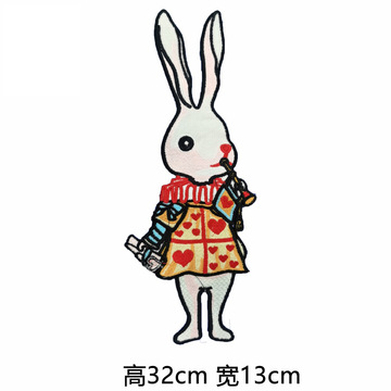 吹喇叭兔子刺绣布贴动物卡通绣花章仔补丁贴布绣童装服装辅料批发