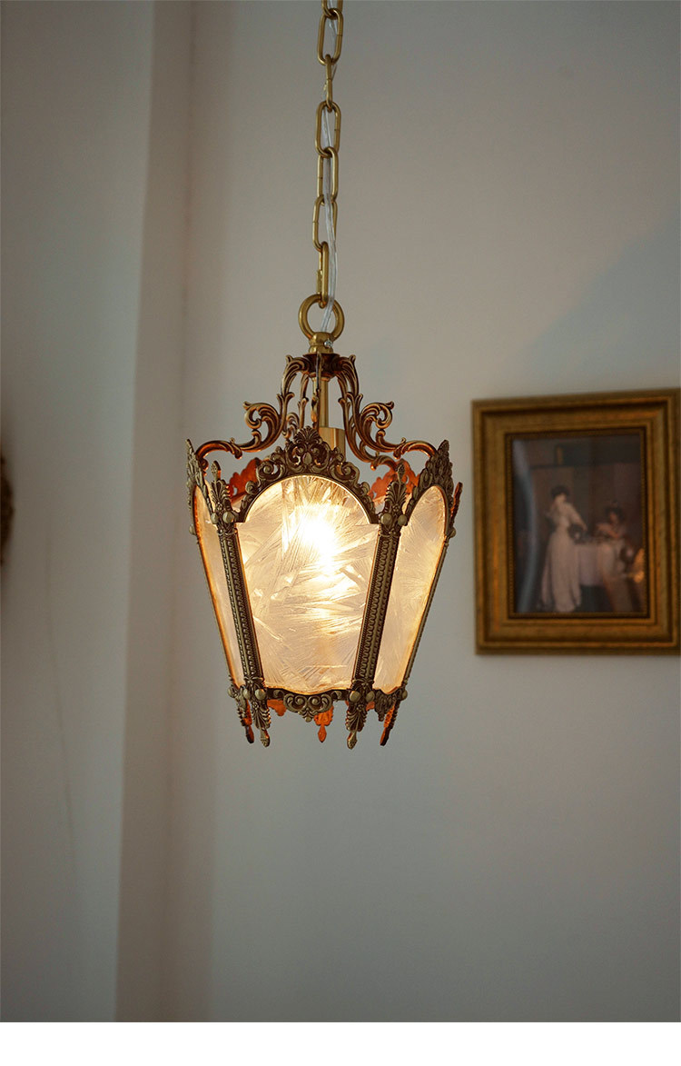 北欧复古西洋古董全铜美式冰花吊灯日系吧台床头玄关过道餐厅灯具