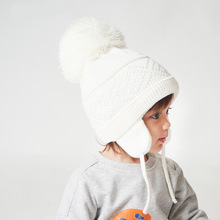 Winter Kids Hat Big Pompom Cartoon Cotton Knit Baby Beanie H