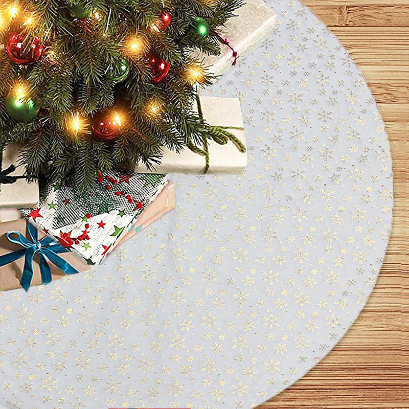 Cross-Border New Arrival White Short Plush Bronzing Snowflake Christmas-Tree Skirt Christmas Decoration Supplies Christmas Tree Apron