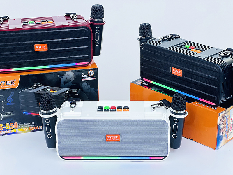 跨境爆款低音炮 双喇叭便携式k歌带麦克风 大音量蓝牙音箱ws950