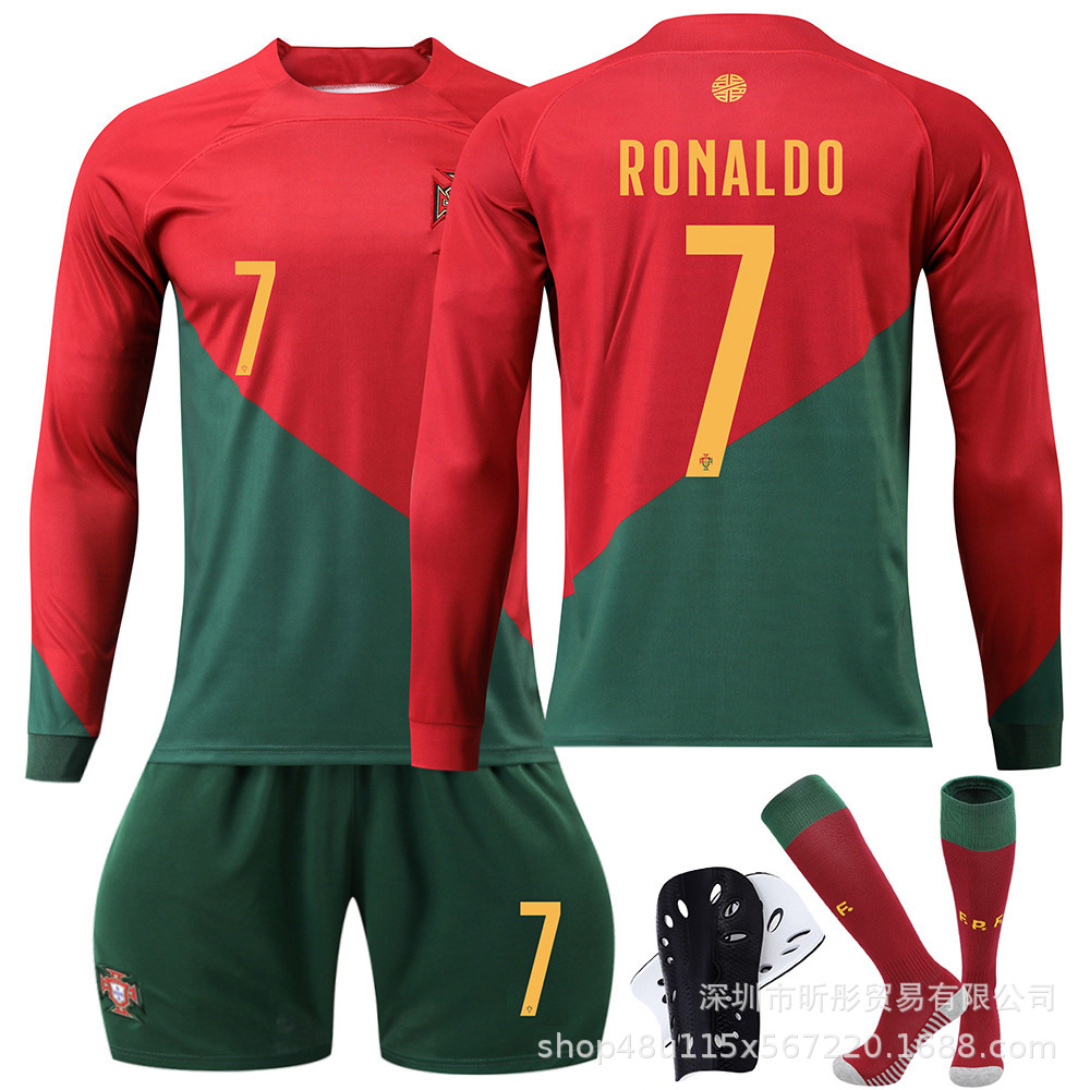 2223葡萄牙世界杯款长袖足球服套装7号c罗球衣秋冬季
