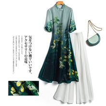 时尚套装女2021春夏新款宽松显瘦印花中国风复古连衣裙两件套5644