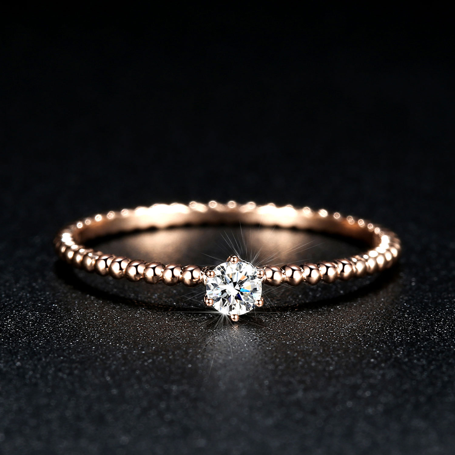 六爪小钻石戒指女豆豆臂18k金真钻护戒玫瑰金结婚20分10单钻婚戒