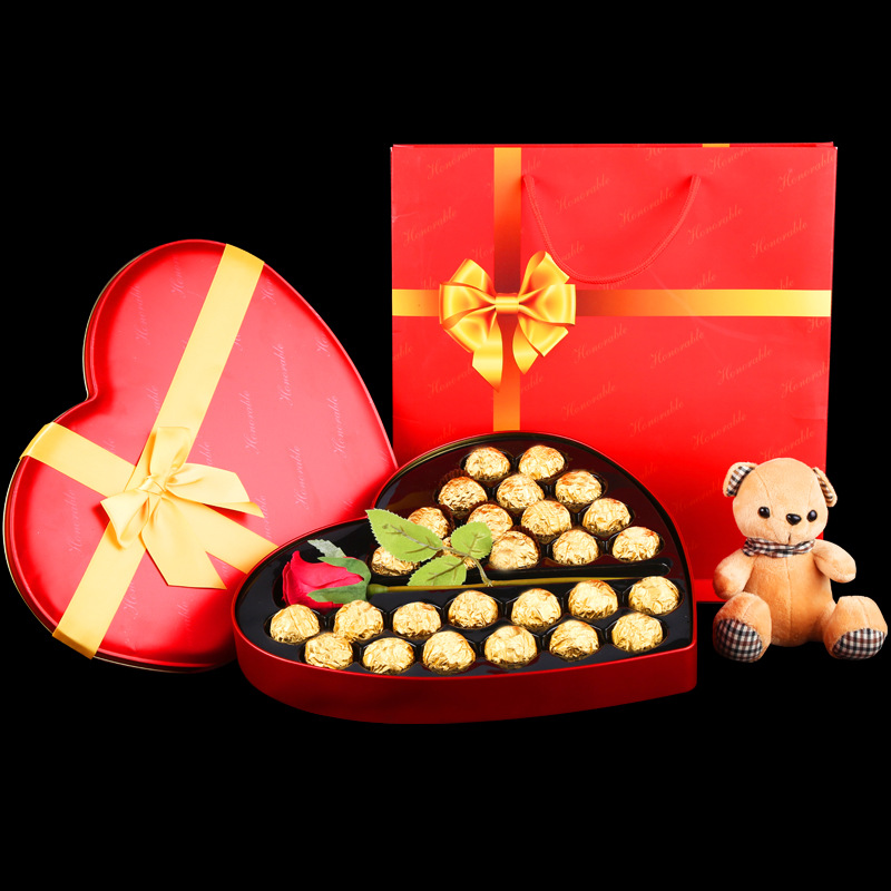 果仁夹心巧克力礼盒装心形520七夕情人节送男女朋友生日礼物礼品