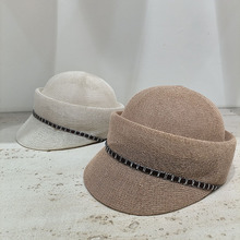 春夏天新款时尚马术帽女士淑女优雅高贵和纸材质凹顶空姐帽时装帽