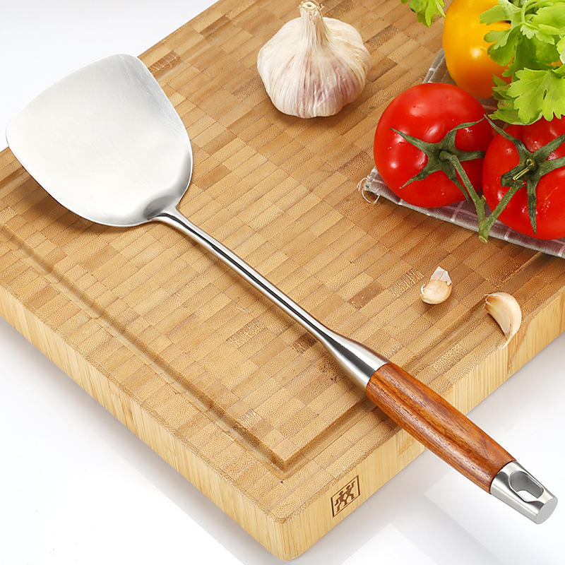 实木柄不锈钢锅铲炒菜铁铲子家用厨房烹饪加厚炒铲 可印制logo