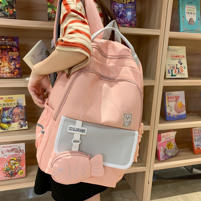 New High School Student Bag Women's Campus Contrast Color Backpack Cute Backpack Wholesale