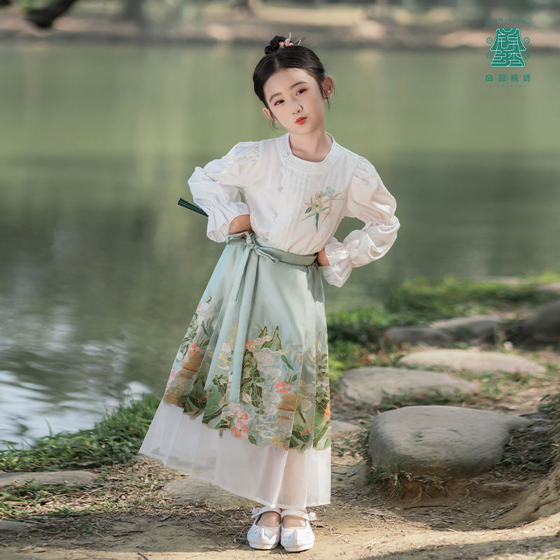 spring 2024 new girls‘ han chinese costume children‘s ming improved horse-face skirt two-piece chinese style ancient costume one piece dropshipping