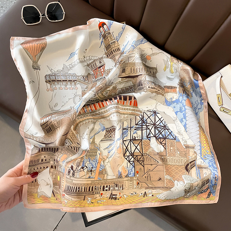 French Retro Street Pastoral Casual Style 70 Square Scarf Mulberry Silk Scarf Women's All-Match Neck Scarf Hair Band Arm Bag
