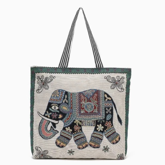 跨境泰国托特包刺绣大象时尚单肩女包新款女手提帆布大容量托特包