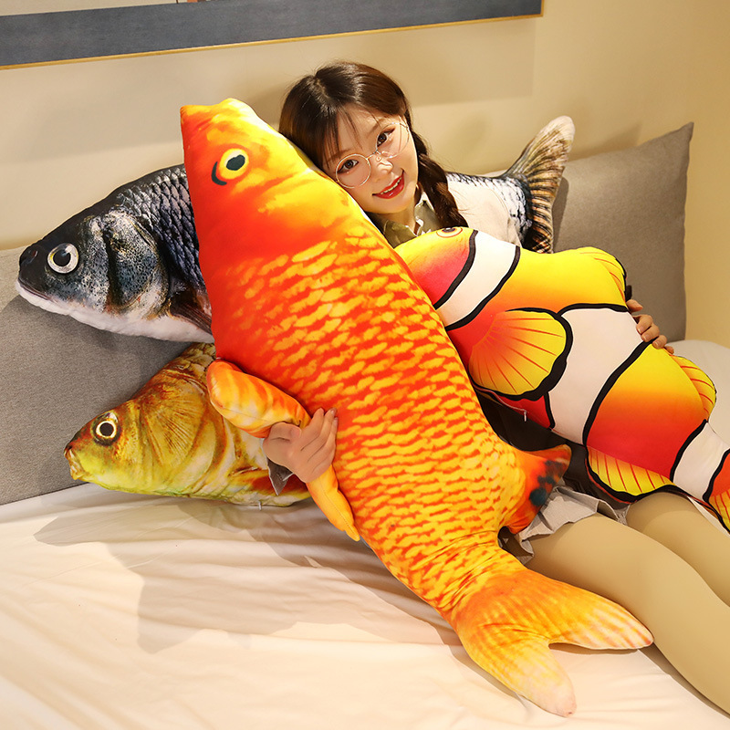 tiktok simulated fish plush toy realistic animal grass carp crucian carp paradise fish of china clownfish long pillow doll