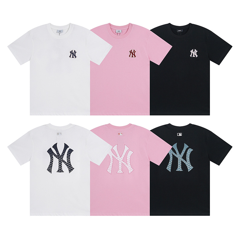 mlb潮牌24年mlb情侣短袖男女同款ny大标复古老花宽松休闲夏装运动