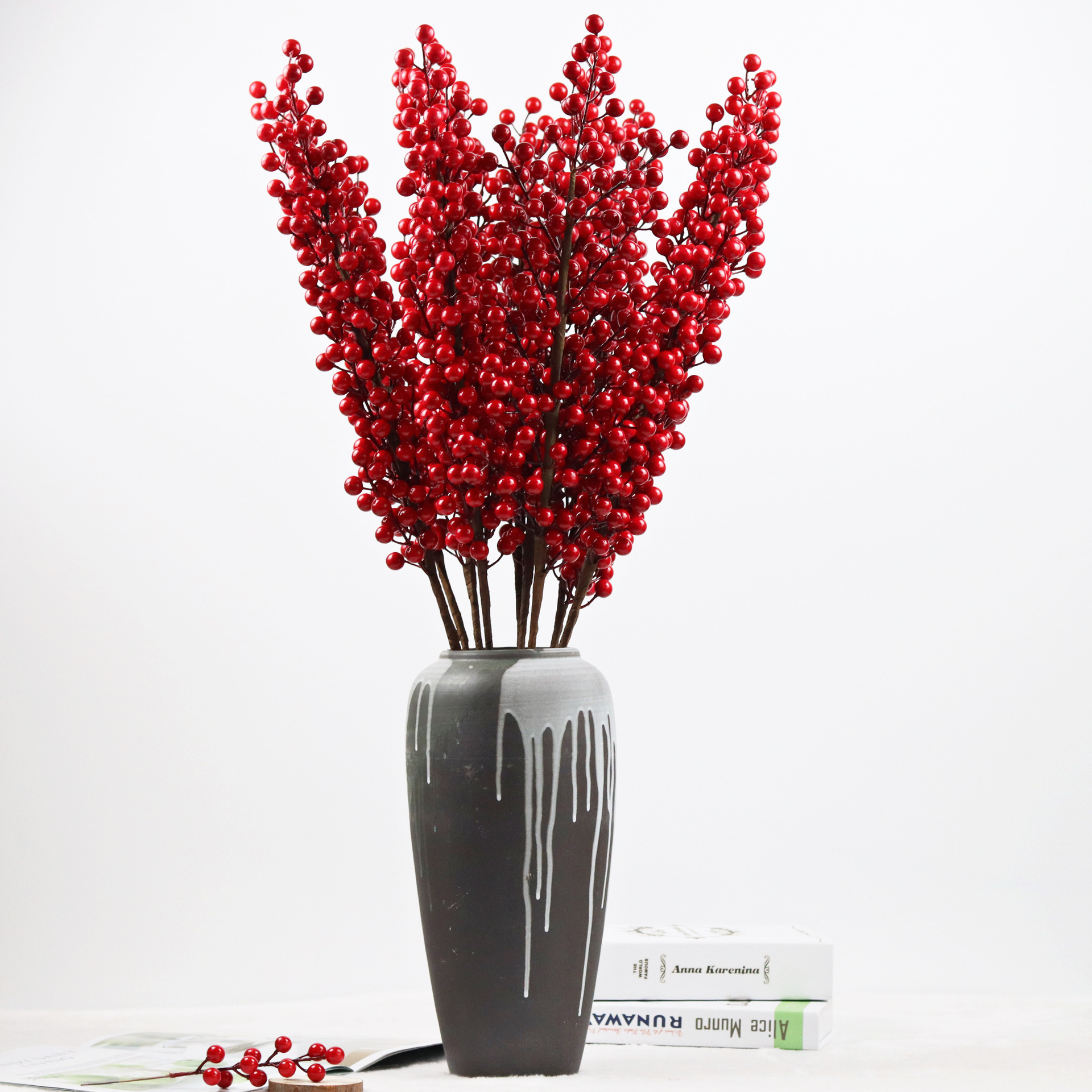 仿真花 12叉红果 发财果高仿真冬青果相思豆圣诞果红浆果婚庆布置