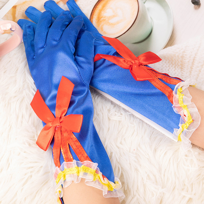 Children's Snowyprincess Cosplay Long Gloves Royal Blue Lace Bow Gloves Stage Gloves for Performance