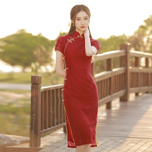 红色旗袍2024年新款年轻款改良连衣裙少女夏季敬酒服订婚蕾丝日常