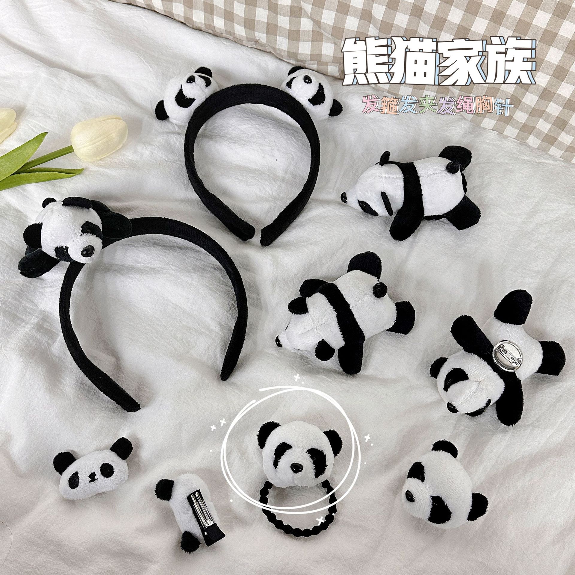 Cute Cartoon Panda Hair Band Plush Stereo Headband Ins Style Panda Brooch Leaning Bear Doll Hair Clip Hairpin