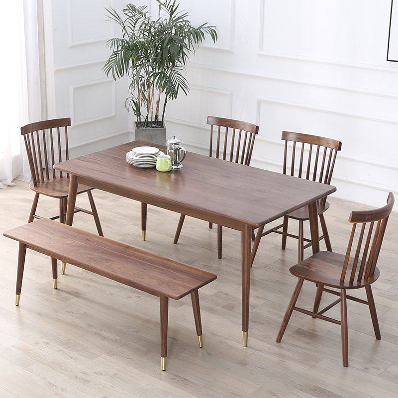 北欧实木黑胡桃木樱桃木餐桌现代简约实木餐桌欧式小户型餐桌包邮