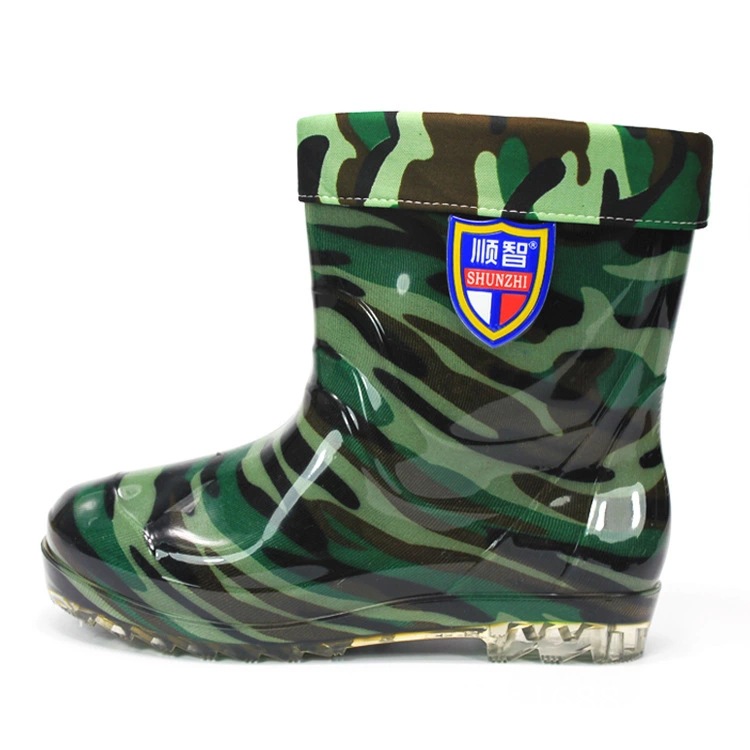 New Fashion Camouflage Mid-Calf Length Thermal Rain Boots Men's Non-Slip Waterproof Rain Boots Cotton Labor Protection Rubber Shoes Factory Direct Sales