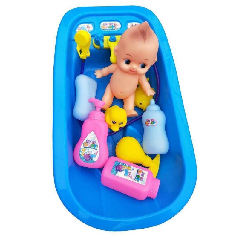 洗澡玩具宝宝仿真过家家戏水浴室儿童玩具娃娃带浴盆套装一件批发