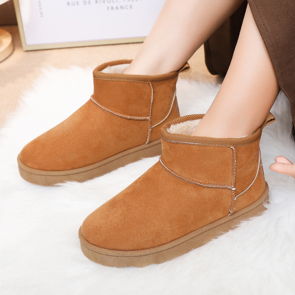 Northeast Non-Slip Snow Boots Women's Fur Integrated Thickened Velvet Ankle Boots Same Style as Zhou Dongyu Slip-on Snow Cotton Boots