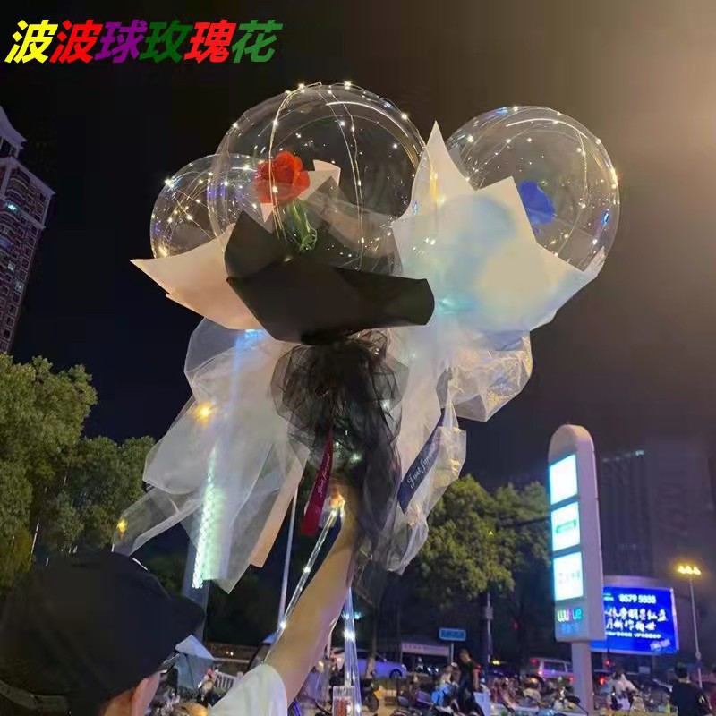 Internet Celebrity Rose Bounce Ball Luminous Hot Balloon with Light Luminous Push Bouquet Stall Balloon Accessories Material