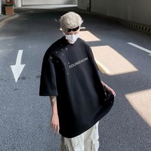 美式重磅黑色垫肩T恤男夏季小众金属设计感短袖高级感痞帅半截袖