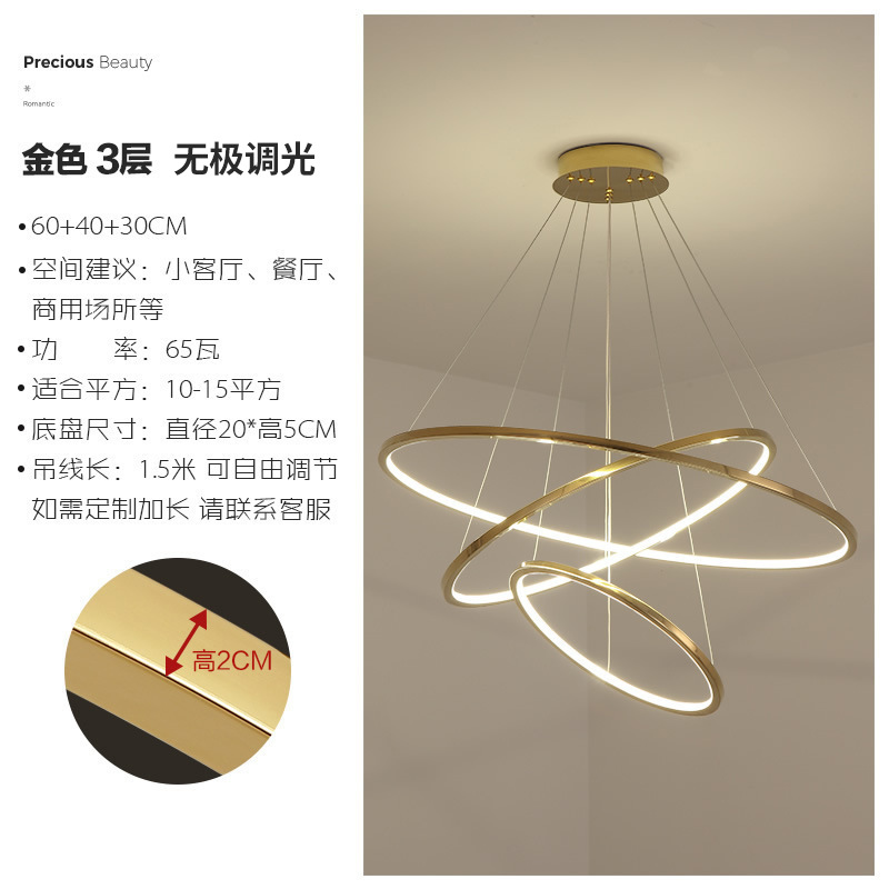 Stainless Steel Toroidal Lamp in the Living Room Villa Duplex Staircase Large Long Chandelier Loft Light-Emitting Empty Lamp