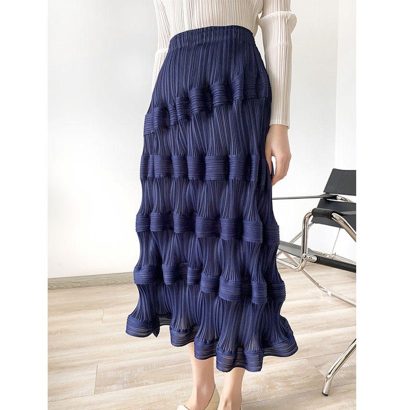 褶皱独特大波浪高腰简约气质优雅显瘦双层百褶裙设计中长半身裙女