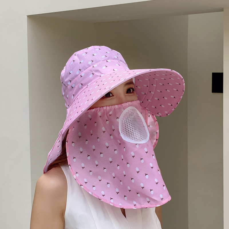 Summer Sun Hat Female Sun-Proof Face Cover Korean Wide Brim Mom Hat Riding Face Care Sun Hat Tea Picking Hat Wholesale