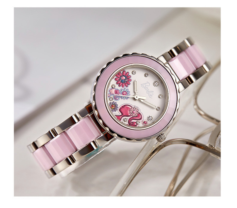 时光一百(time100)时尚芭比公主系列镶钻陶瓷石英女表