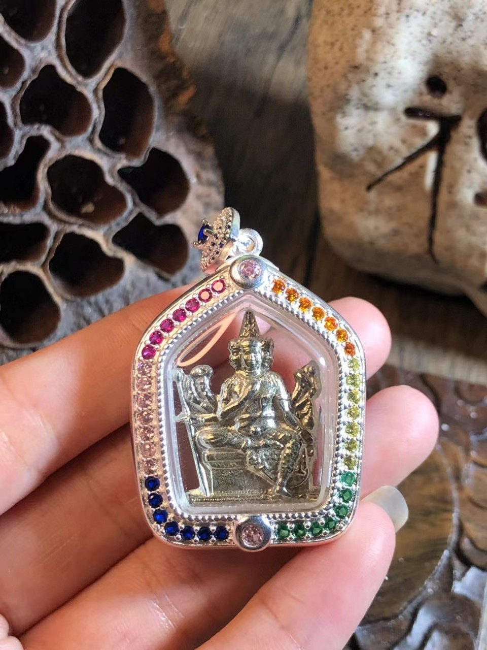 泰国佛牌 正品 龙婆禅南 四面神 七彩镶钻外壳 009-阿里巴巴