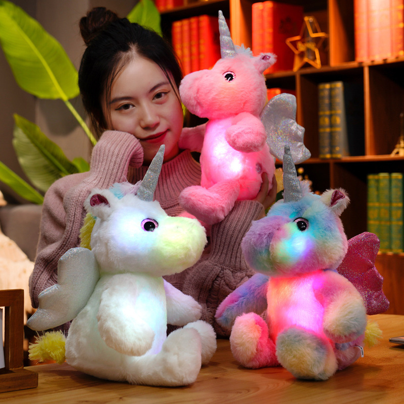 Unicorn Doll Sitting Girl Heart Plush Doll Pillow Birthday Gift for Children Luminous Unicorn