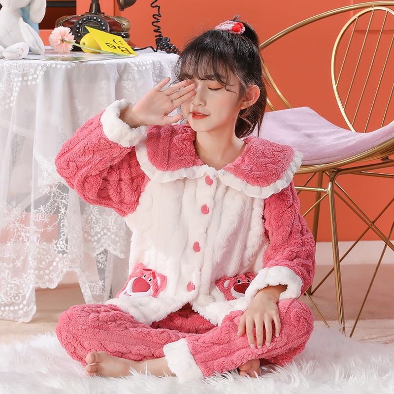 儿童睡衣女孩秋冬款2岁宝宝冬季加绒加厚法兰绒珊瑚绒女童家居服