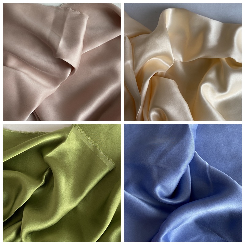 真丝桑蚕丝布料素绉缎一米头面大块布头弹力缎布艺真丝缎刀口高端