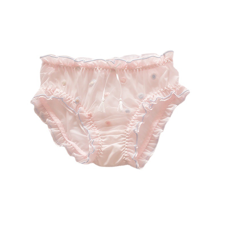 New Colorful Three-Dimensional Little Flower Lace Underwear Cute Sexy Panties Pure Desire Women's Mid-Waist Cream Mesh Panties