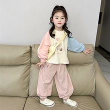 韩国童装2024新款女童套装春季甜美可爱小童撞色两件套肩袖卫衣潮