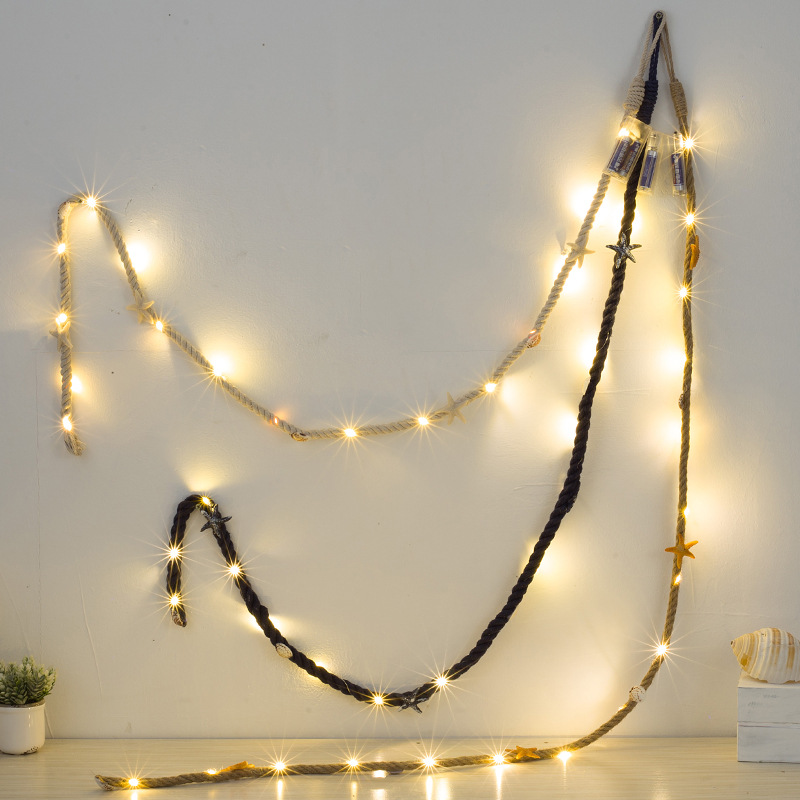 LED圣诞节日灯串 海洋风贝壳海星棉绳装饰彩灯卧室餐厅亮灯电池灯