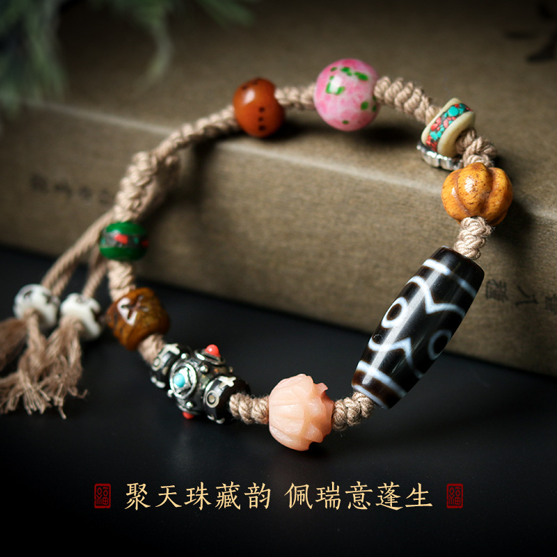 Hand-Woven Pulp Tiger Teeth Tibet Beads Bracelet Hand-Woven Women's Jewelry Ethnic Style Collectables-Autograph Bracelet Braid Rope Wholesale