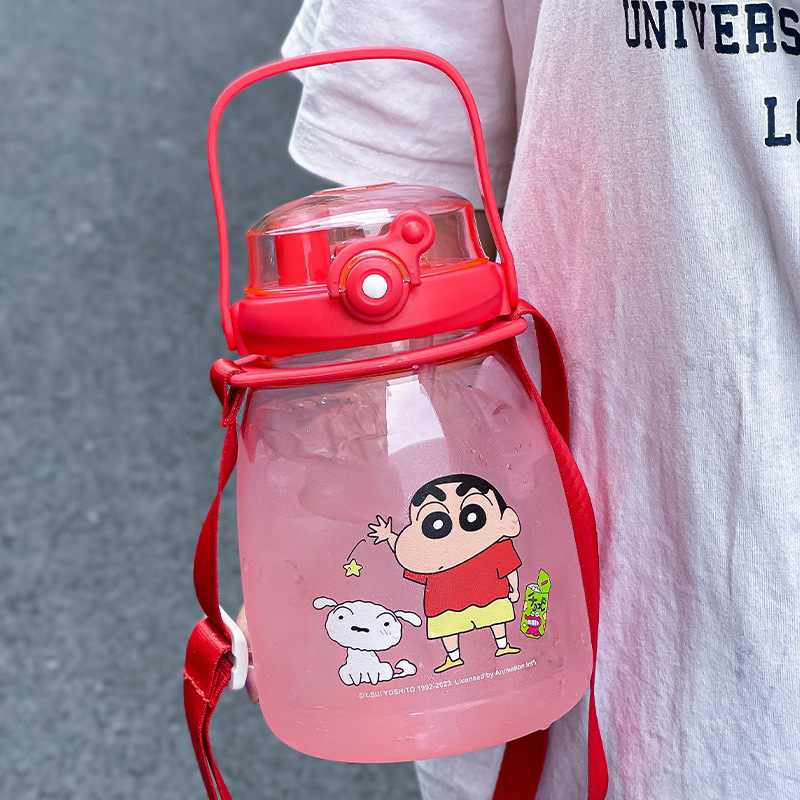 Crayon Xiaoxin Large Capacity Double Drink Plastic Cup Internet Celebrity Big Belly Cup Good-looking Straw Cup Children's Crossbody Kettle