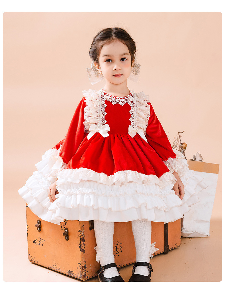 原创2021新款洛丽塔lolita红色蛋糕裙女童西班牙公主蓬蓬裙年装