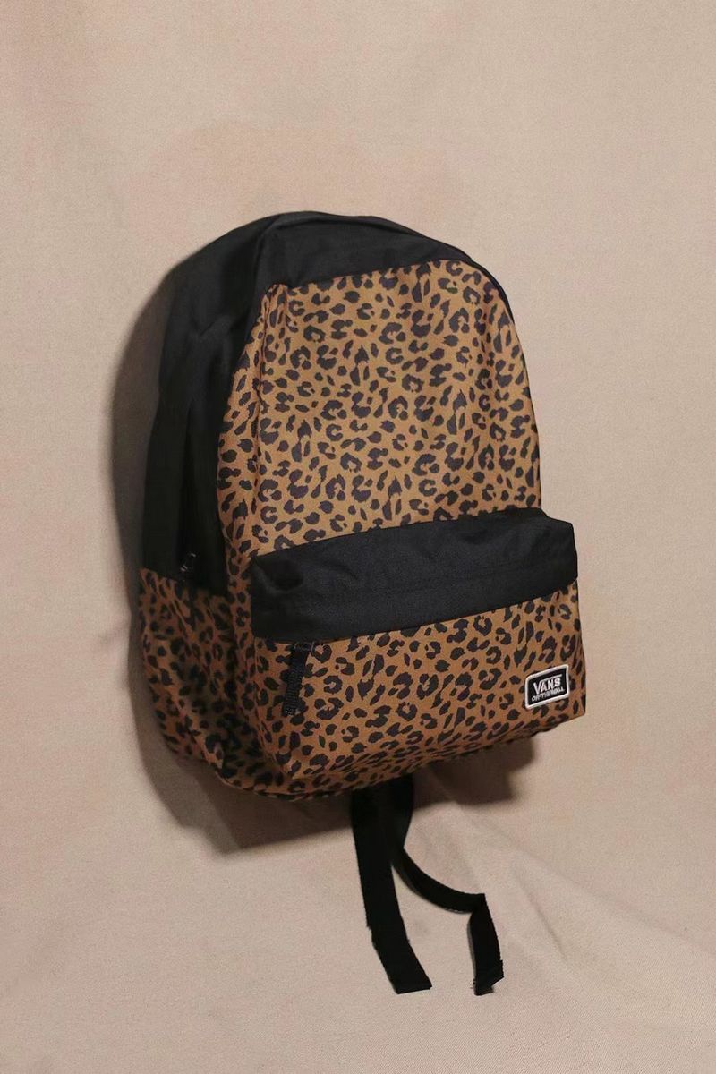 v@ns 万斯 豹纹黑色拼接双肩背包书包电脑包帆布通勤包 现货批发