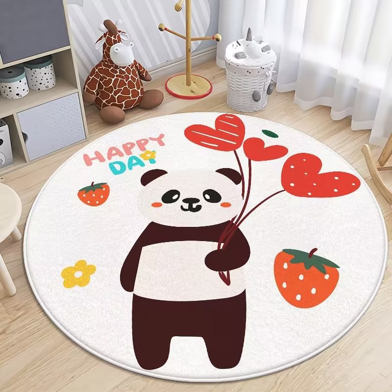 Round Cute Cartoon Carpet Cashmere-like Mat Children Crawling Mat Bedroom Bedside Carpet Living Room Coffee Table Pad