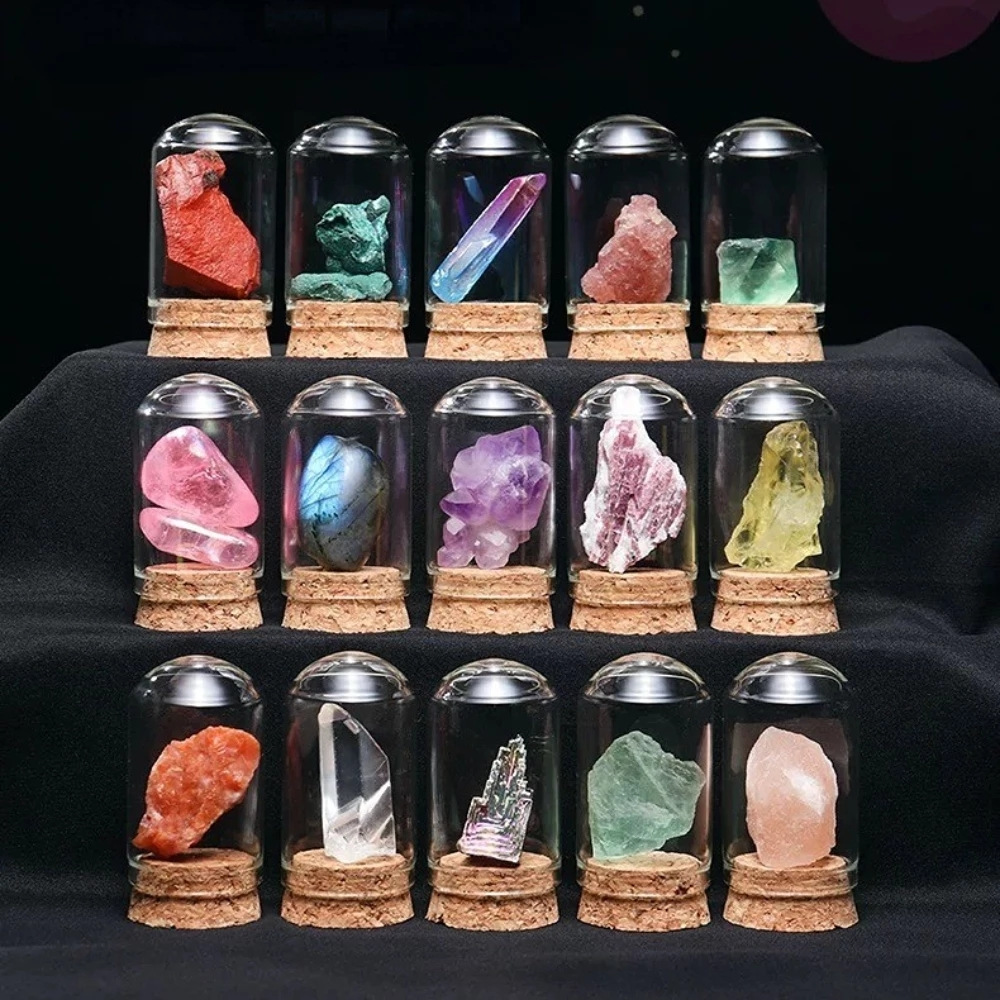 天然白水晶电镀彩色单晶体标本岩石矿物摆件矿石玻璃瓶许愿瓶科普