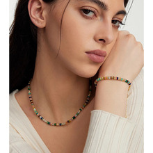 高露同款法式气质彩虹天然石串珠短项链女小众设计轻奢多巴胺颈链