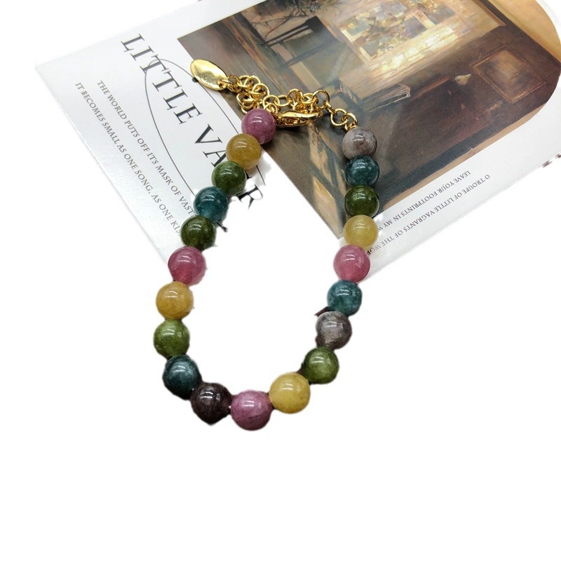 Vintage Court Style Colorful Tourmaline Beads Necklace, Bracelet Set Western Mid-Ancient Vintage All-Matching Graceful Accessories