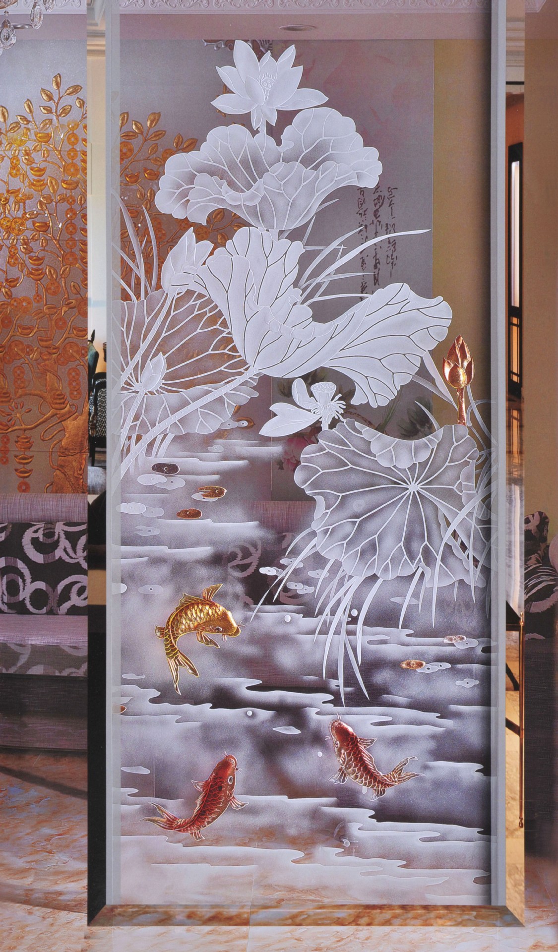 激光内雕发光艺术玻璃通电不锈钢灯带包边深雕夹丝压花夹胶烤漆